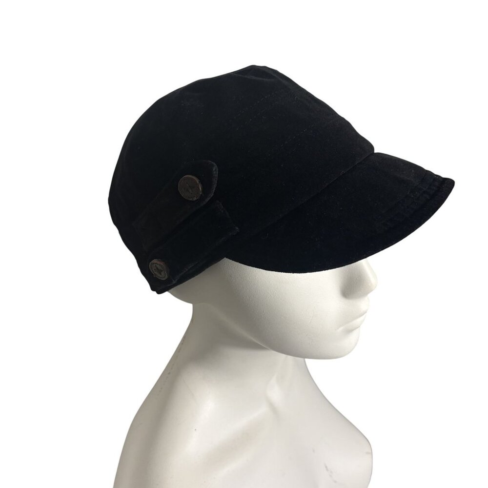 Lucky Brand Black Velvet Newsboy Cap With Button Detail - Picture 1 of 7